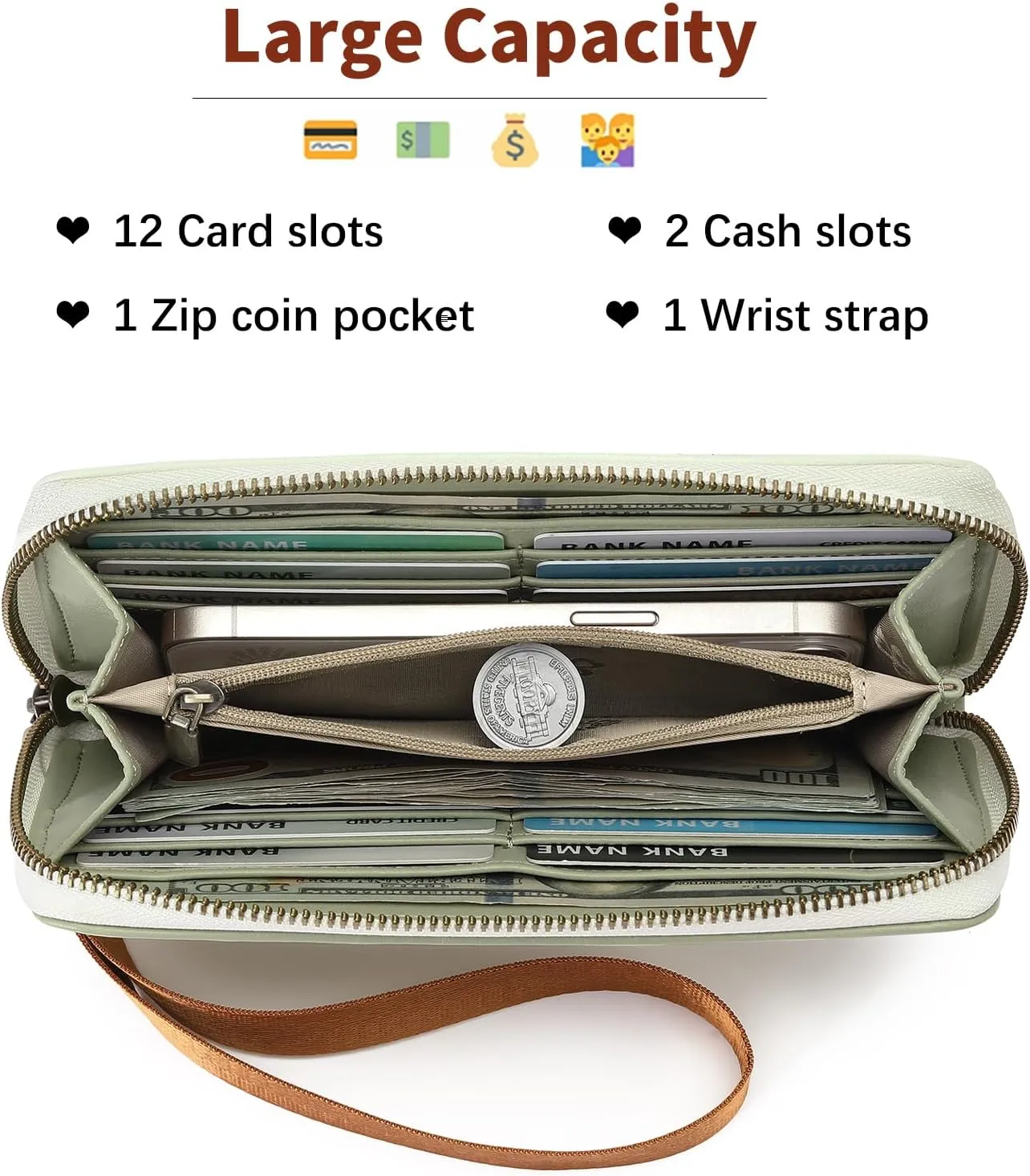 SENDEFN Womens Wallet Genuine Leather Wristlet Wallets for Women Clutch Credit Card Holder Zipper Around Long Purse