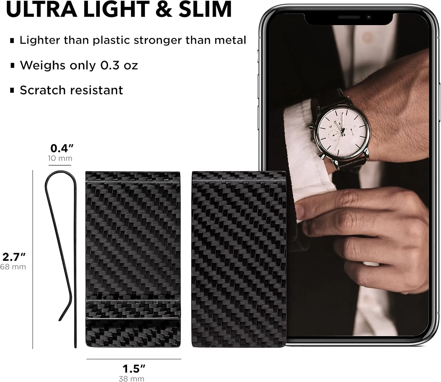 SERMAN BRANDS Carbon Fiber Money Clip for Men – Slim RFID Money Clip Wallet, Minimalist Front Pocket EDC Wallet Cash Holder & Credit Card Holder -100% Real Carbon Fiber Wallet