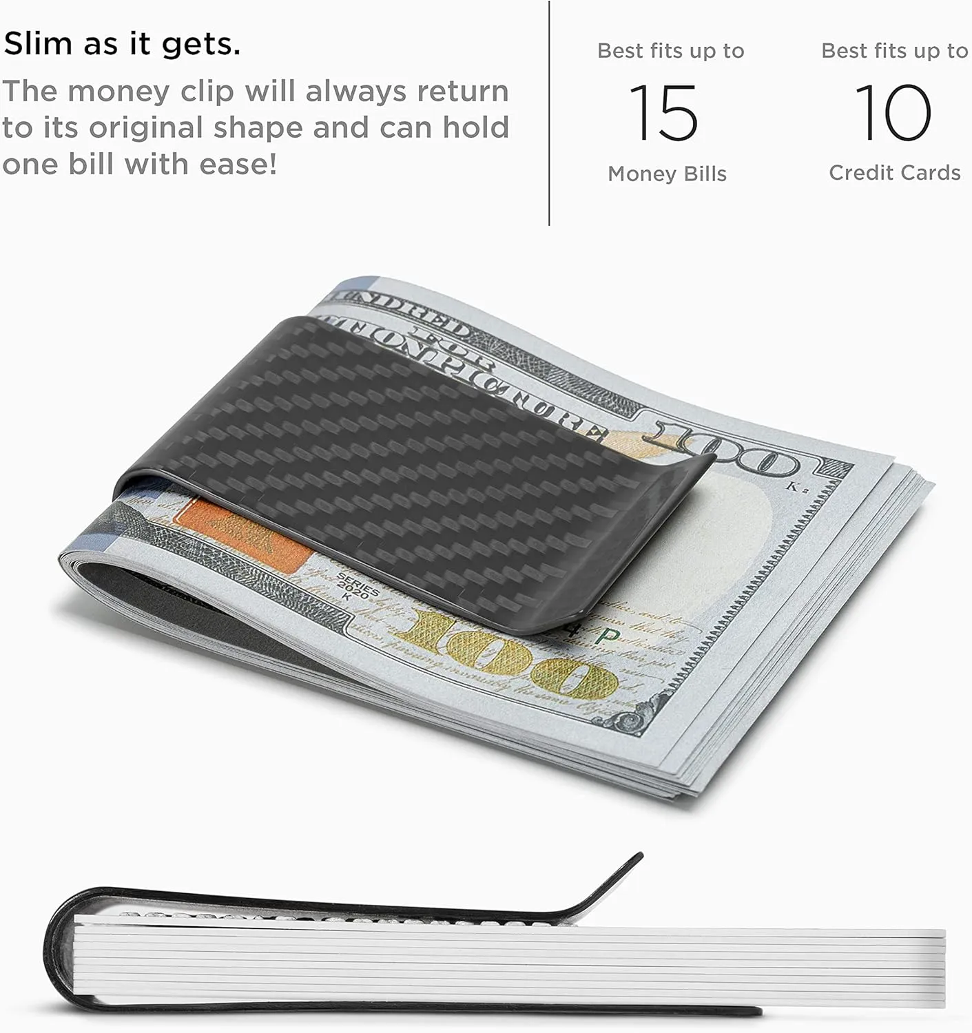 SERMAN BRANDS Carbon Fiber Money Clip for Men – Slim RFID Money Clip Wallet, Minimalist Front Pocket EDC Wallet Cash Holder & Credit Card Holder -100% Real Carbon Fiber Wallet