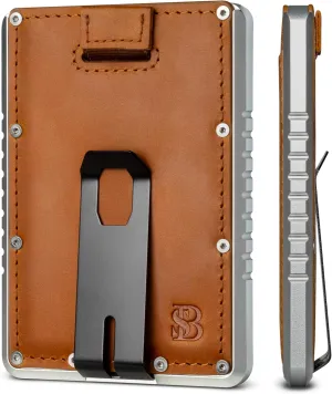 SERMAN BRANDS Slim RFID Blocking Wallet with Money Clip - Metal Minimalist Front Pocket Wallet - Thin and Compact – Full Grain Leather Card Holder for Men