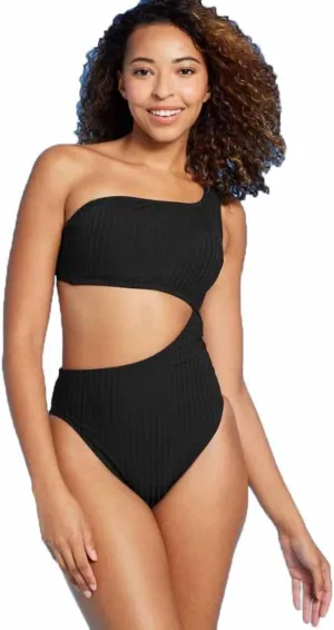 Shade & Shore Women's Ribbed One Shoulder Cut Out One Piece Swimsuit -