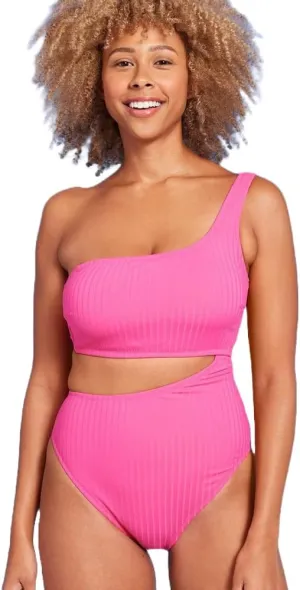 Shade & Shore Women's Ribbed One Shoulder Cut Out One Piece Swimsuit -
