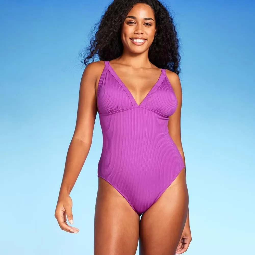 Shade & Shore Women's Ribbed Triangle One Piece Swimsuit -