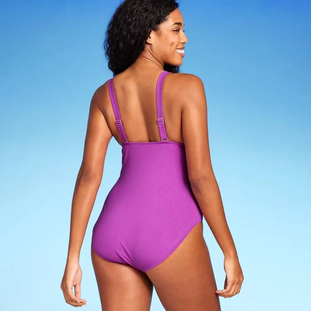 Shade & Shore Women's Ribbed Triangle One Piece Swimsuit -