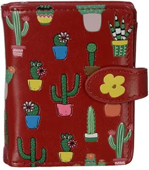 Shag Wear Women's Premium Vegan Clutch Cardholder Zipper Wallet Purse with Pretty Cactus Pattern, Red