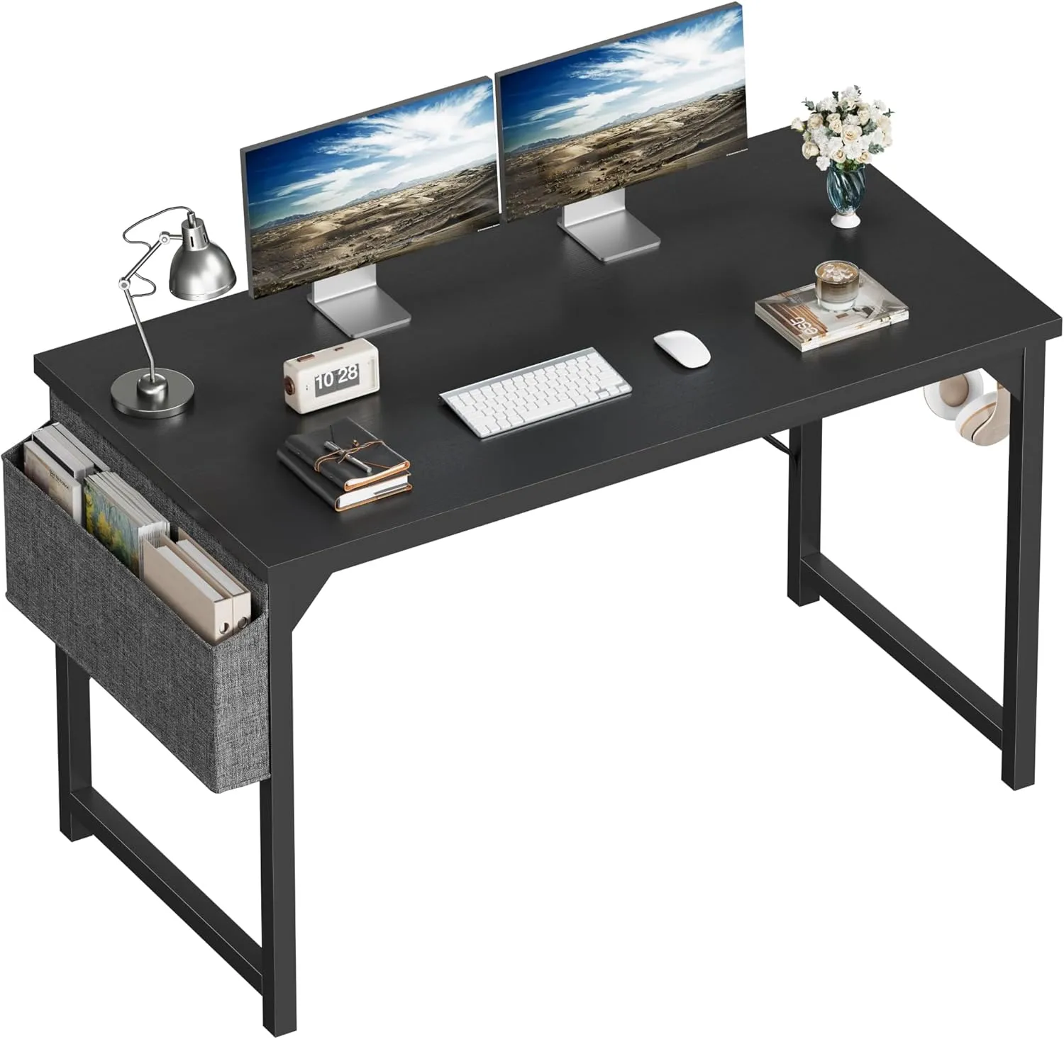 Shahoo Computer Desk, 48 Inch Office Writing Work Table, with Storage Bag and Hook, for Home, Study, Black