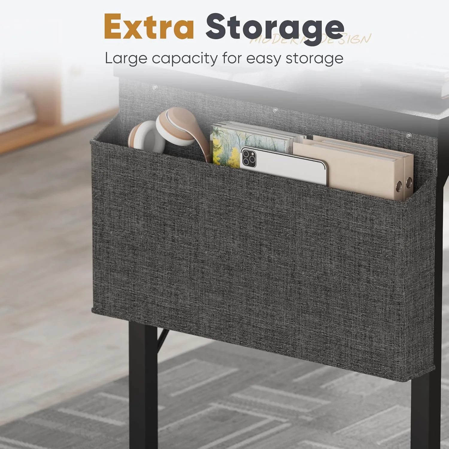 Shahoo Computer Desk, 48 Inch Office Writing Work Table, with Storage Bag and Hook, for Home, Study, Black