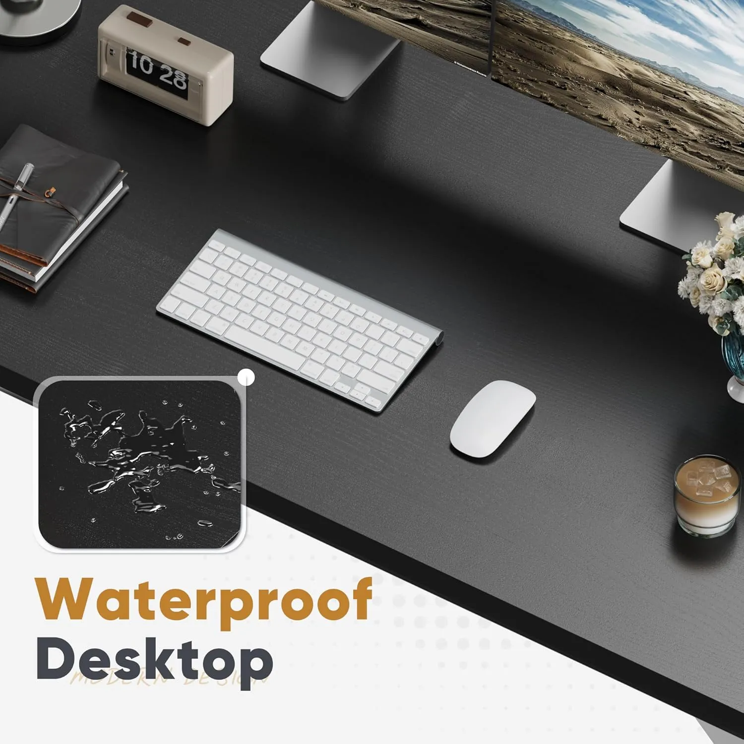 Shahoo Computer Desk, 48 Inch Office Writing Work Table, with Storage Bag and Hook, for Home, Study, Black