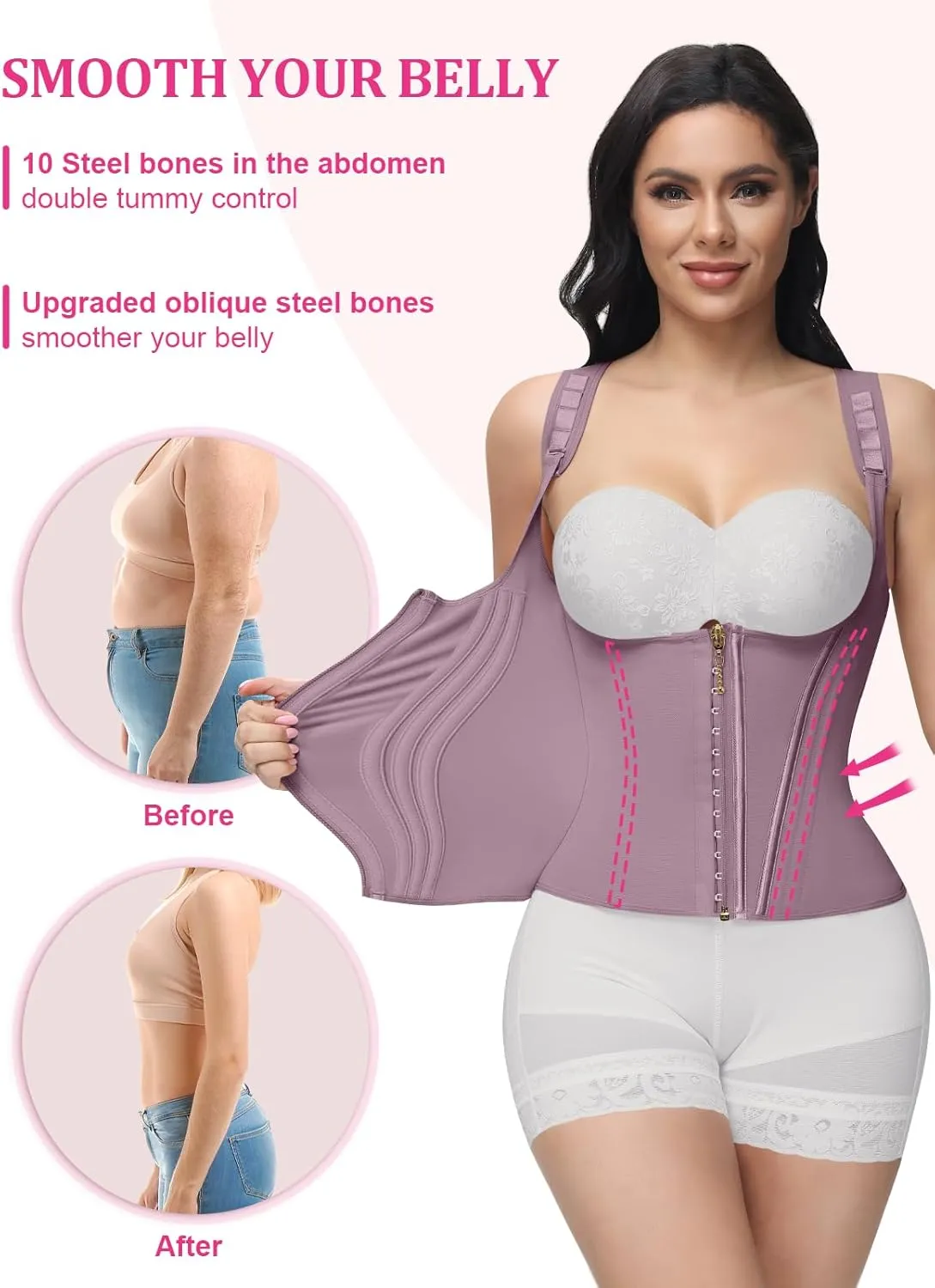 SHAPSHE Waist Trainer for Women, Tummy Control Sports Girdle, Workout Body Shaper with Adjustable Shoulder Strap