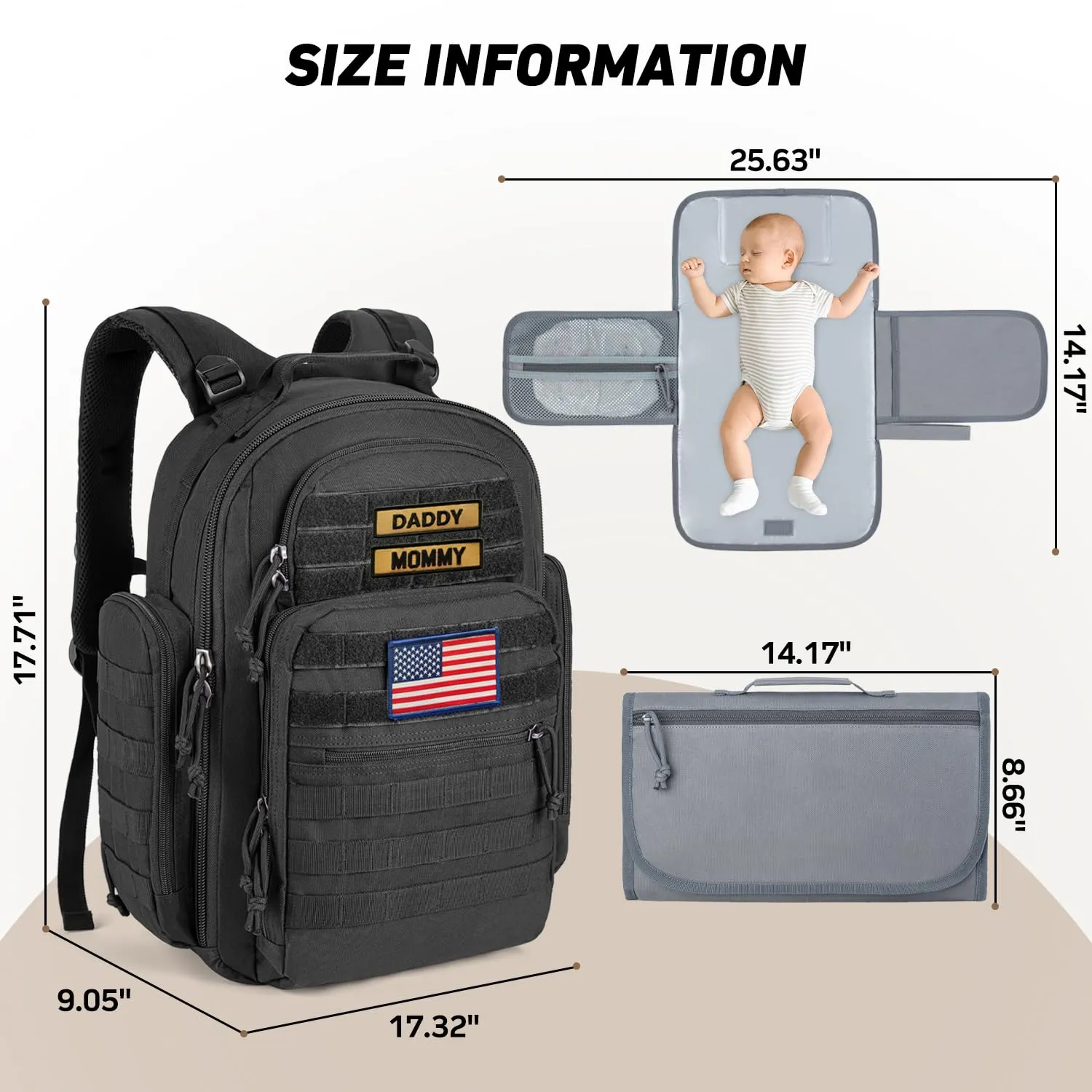 SHARKMOUTH Dad Diaper Bag Military - Large Baby Diaper Backpack with Changing Pad for Travel Camping Trips Park - Newborn Baby Shower Gifts Black