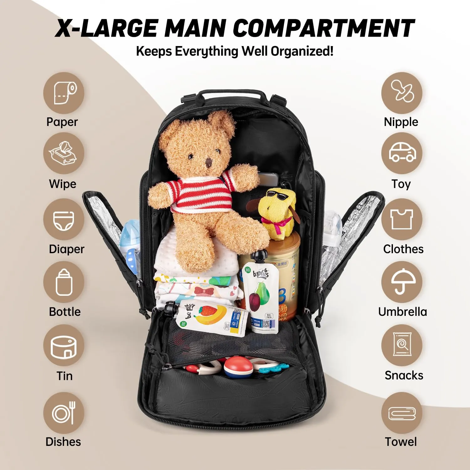 SHARKMOUTH Dad Diaper Bag Military - Large Baby Diaper Backpack with Changing Pad for Travel Camping Trips Park - Newborn Baby Shower Gifts Black