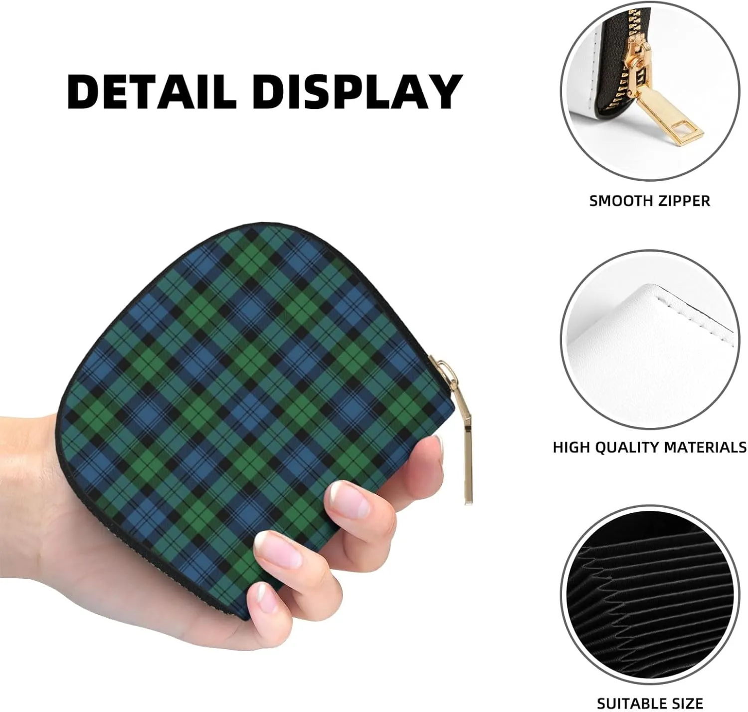 Shell Card Case Black Watch Ancient Tartan Small Bag PU Leather Zipper Wallet Credit Card Holder