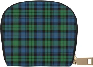 Shell Card Case Black Watch Ancient Tartan Small Bag PU Leather Zipper Wallet Credit Card Holder