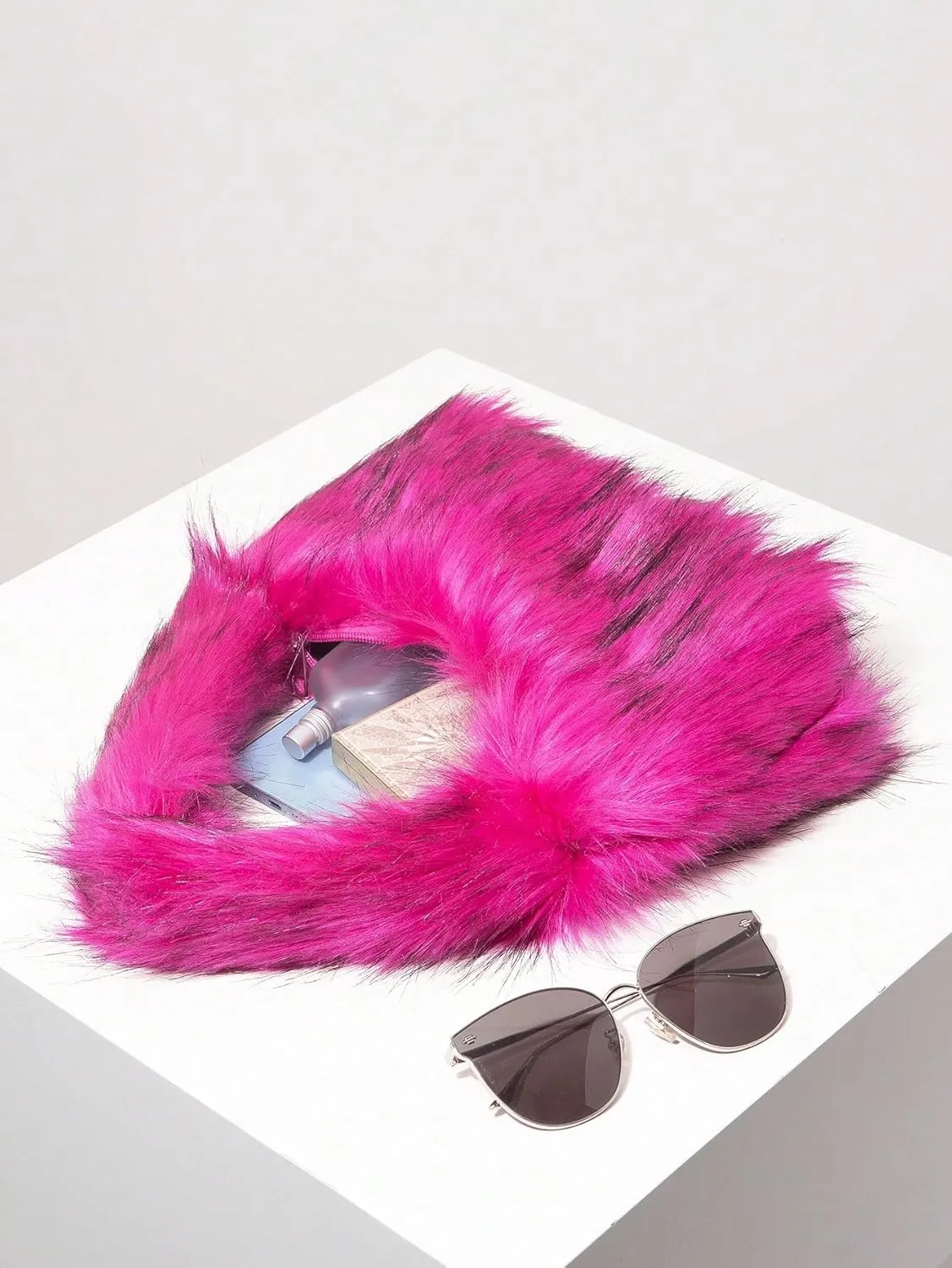 SHENHE Women's Fuzzy Faux Fur Crescent Shoulder Bag Plush Purse Underarm Handbag Hobo Tote