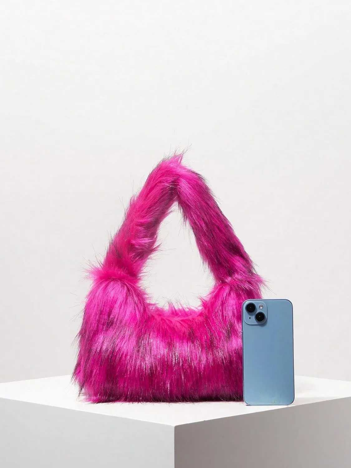 SHENHE Women's Fuzzy Faux Fur Crescent Shoulder Bag Plush Purse Underarm Handbag Hobo Tote
