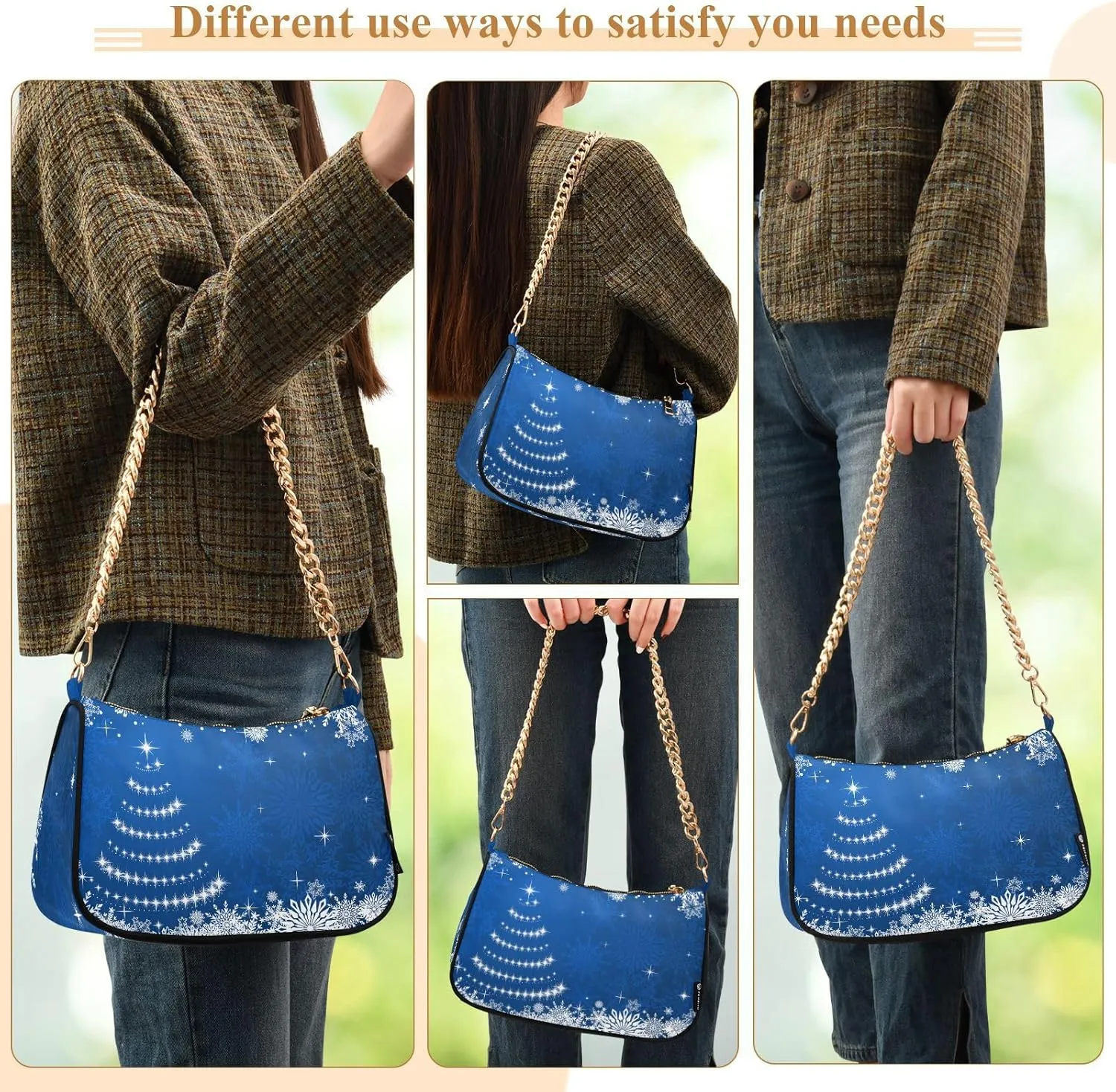 Shoulder Bag for Women Hobo Tote Handbag Gold Chain Crossbody Bag with Zipper Clutch Purse Handbags