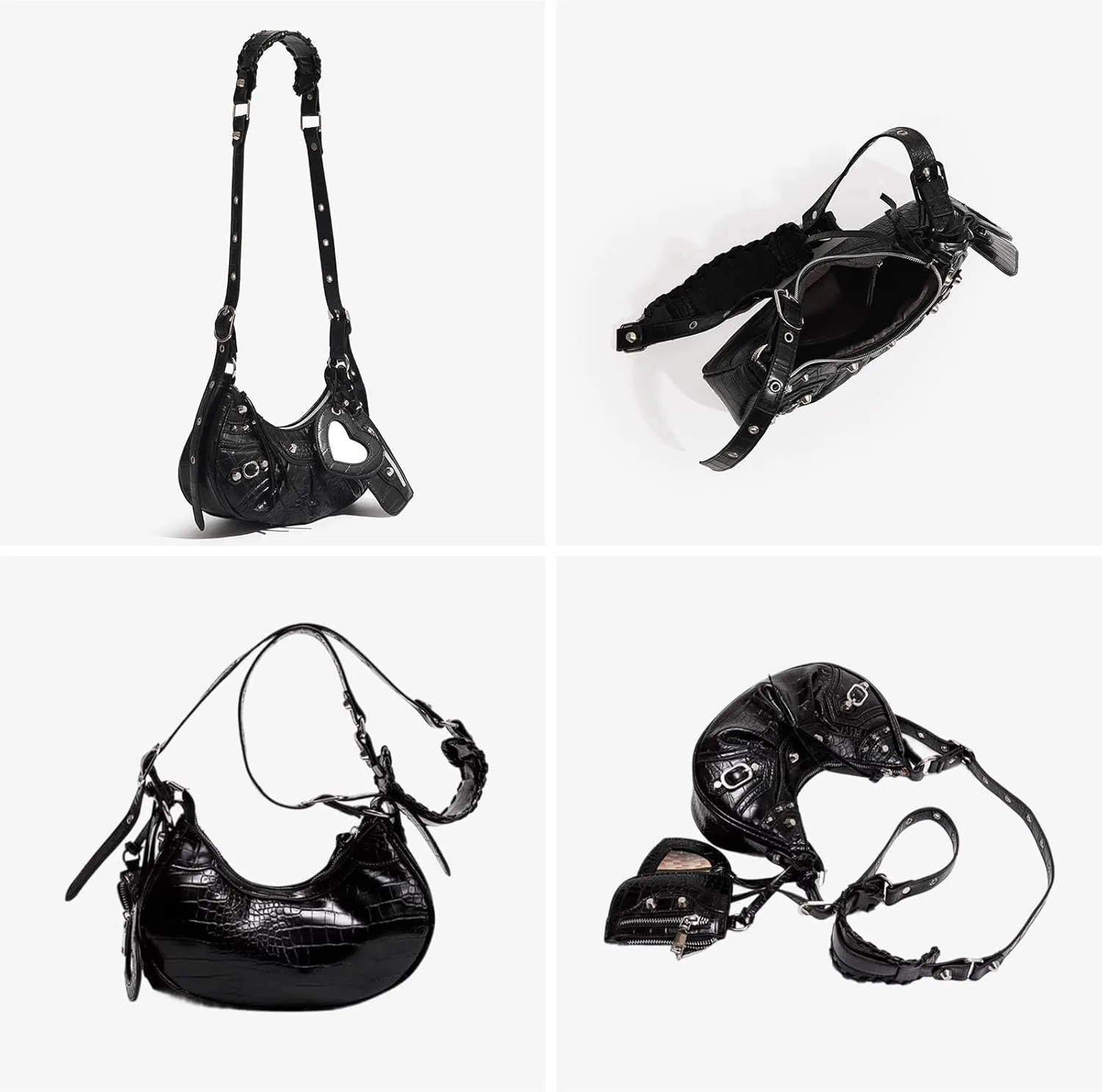 Shoulder Bag for Women Leather Hobo Bag Adjustable Strap Y2K Purse for Women Crossbody Bags Small Punk Purse
