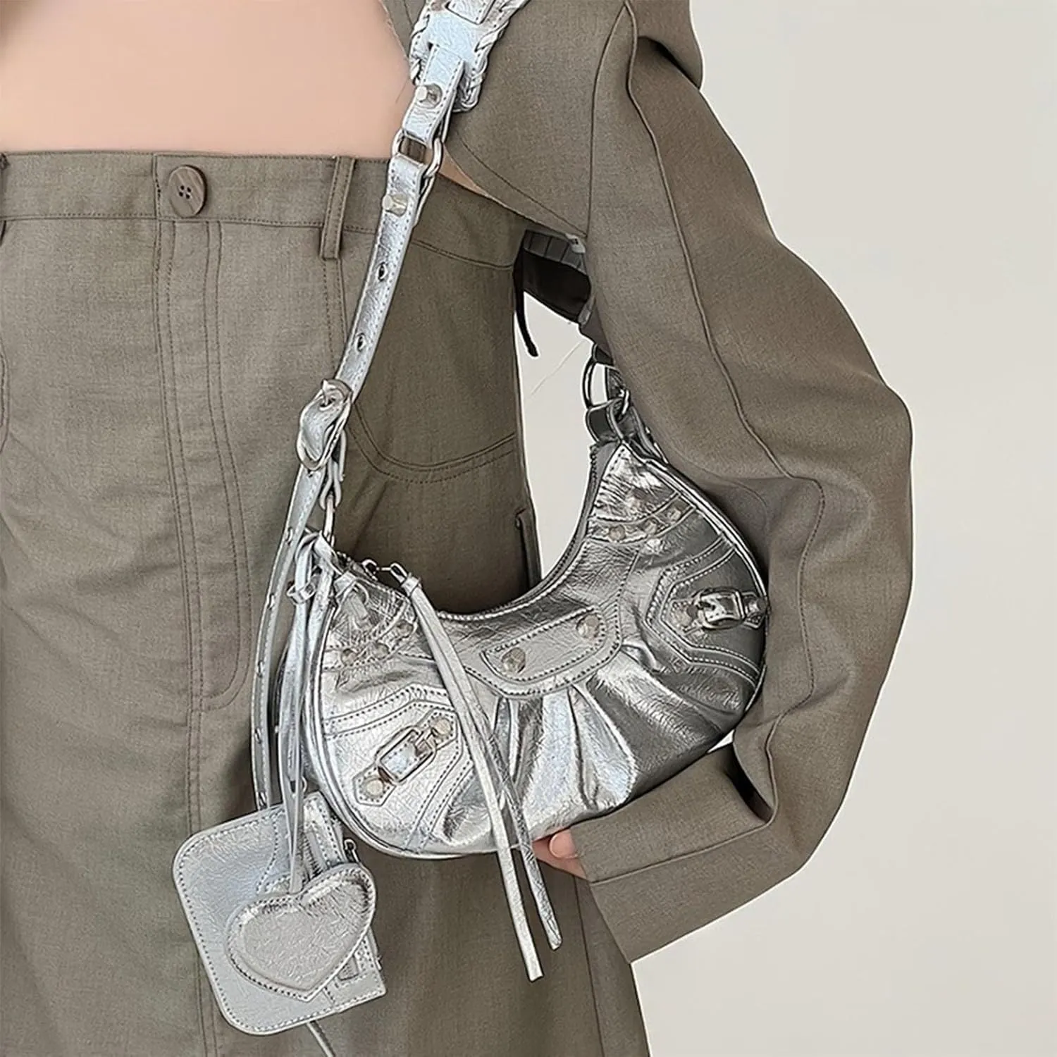 Shoulder Bag for Women Leather Hobo Bag Adjustable Strap Y2K Purse for Women Crossbody Bags Small Punk Purse