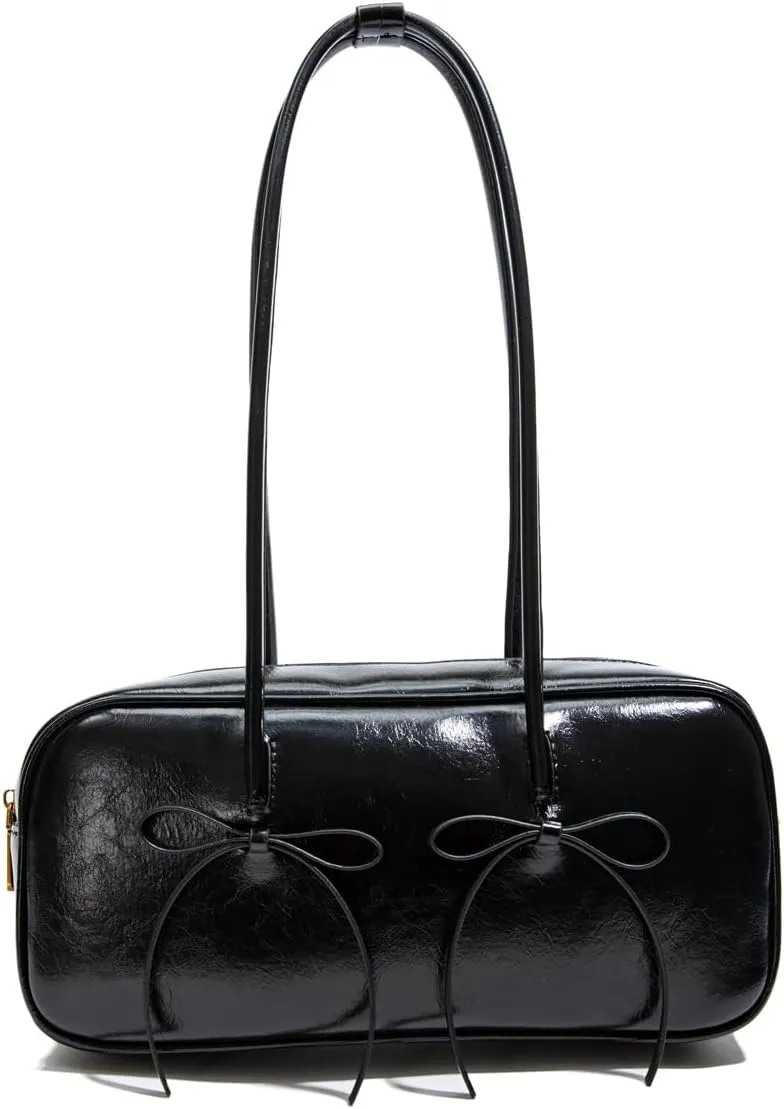 Shoulder Bag for Women with Bow Tie, Retro Swing Zip Shoulder Handbag - Top Handle Hobo Purse for Work/Travel/Shop