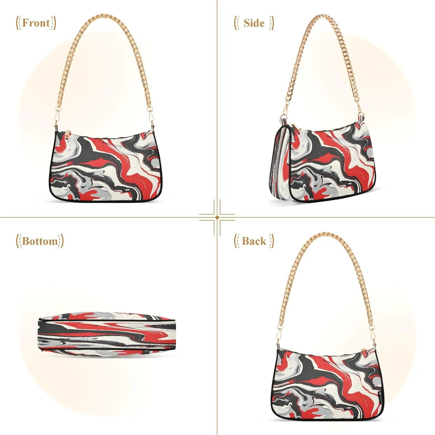 Shoulder Bags for Women Colorful Marble Texture Hobo Tote Handbag Small Clutch Purse with Zipper Closure