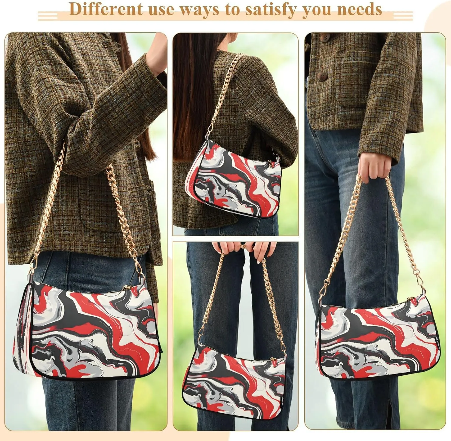 Shoulder Bags for Women Colorful Marble Texture Hobo Tote Handbag Small Clutch Purse with Zipper Closure
