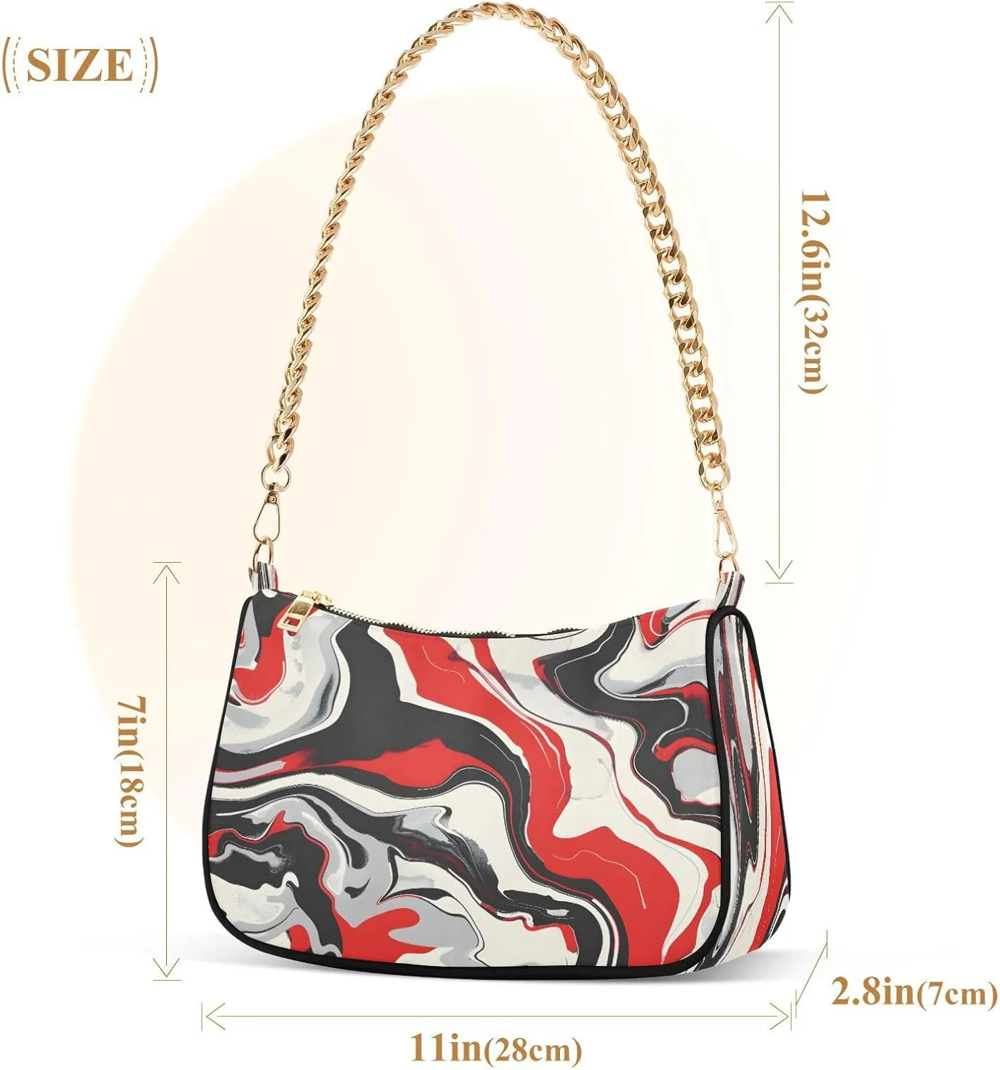 Shoulder Bags for Women Colorful Marble Texture Hobo Tote Handbag Small Clutch Purse with Zipper Closure