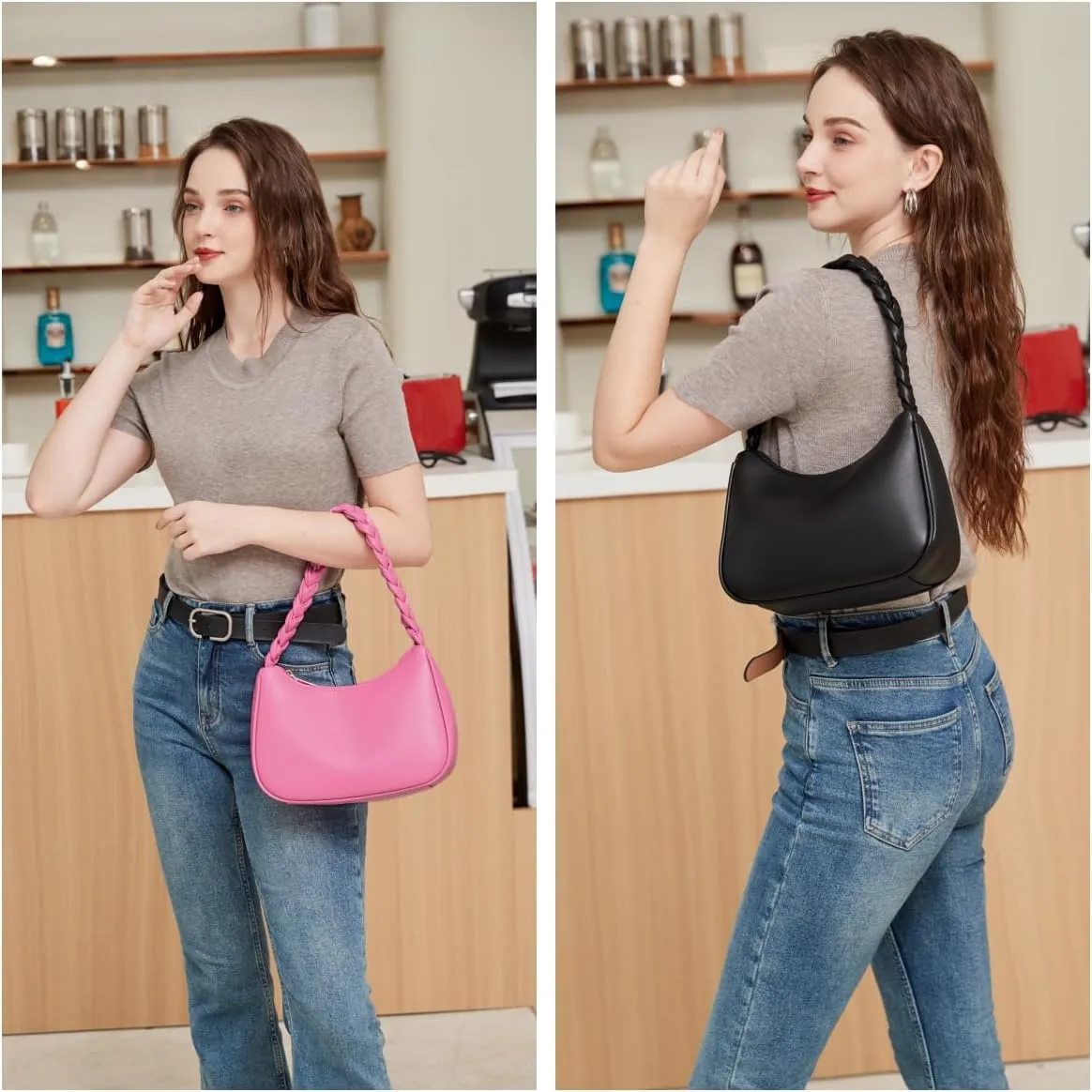 Shoulder Bags for Women, Cute Hobo Tote Handbag Mini Clutch Purse with Zipper Closure