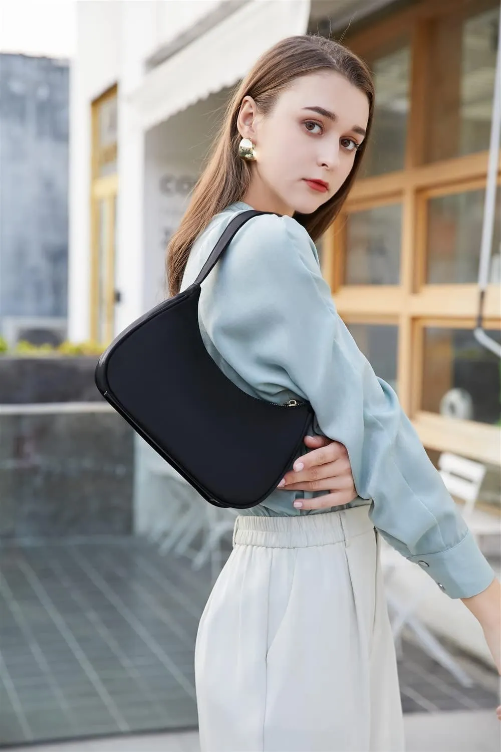 Shoulder Bags for Women, Cute Hobo Tote Handbag Mini Clutch Purse with Zipper Closure