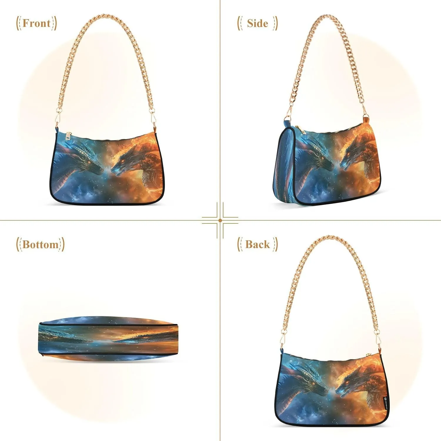 Shoulder Bags for Women Fire Water Dragon Hobo Tote Handbag Small Clutch Purse with Zipper Closure