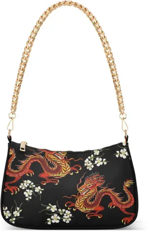 Shoulder Bags for Women Fire Water Dragon Hobo Tote Handbag Small Clutch Purse with Zipper Closure