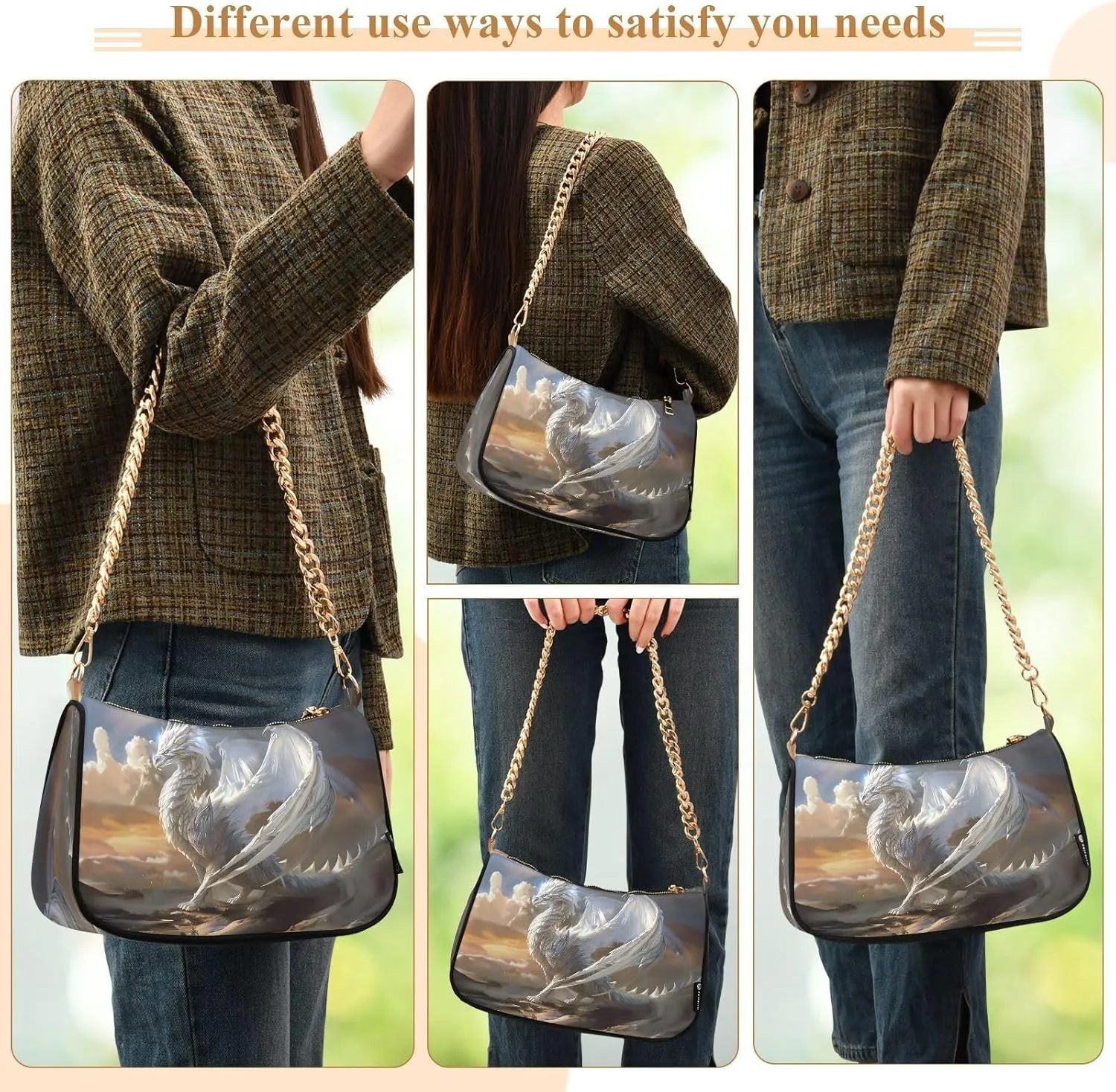 Shoulder Bags for Women Fire Water Dragon Hobo Tote Handbag Small Clutch Purse with Zipper Closure