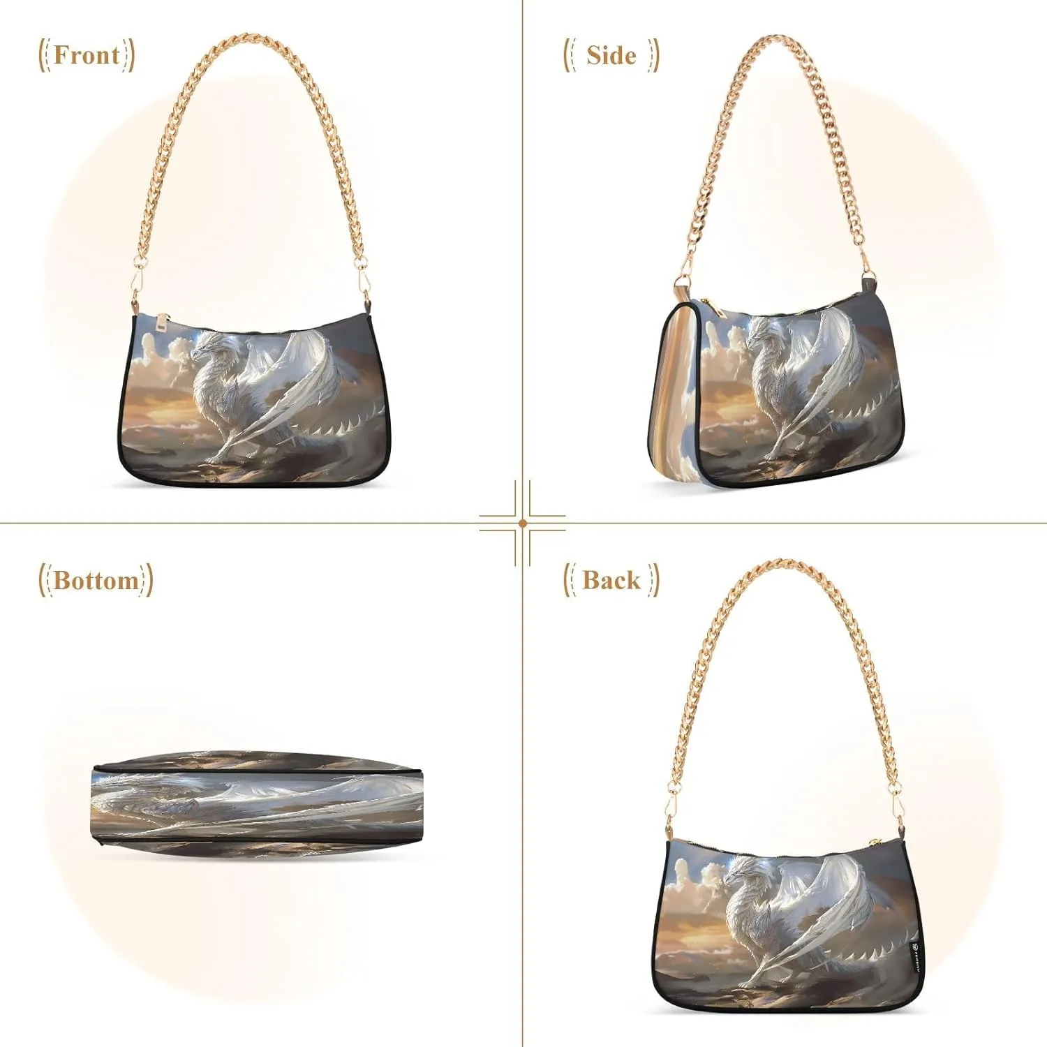 Shoulder Bags for Women Fire Water Dragon Hobo Tote Handbag Small Clutch Purse with Zipper Closure