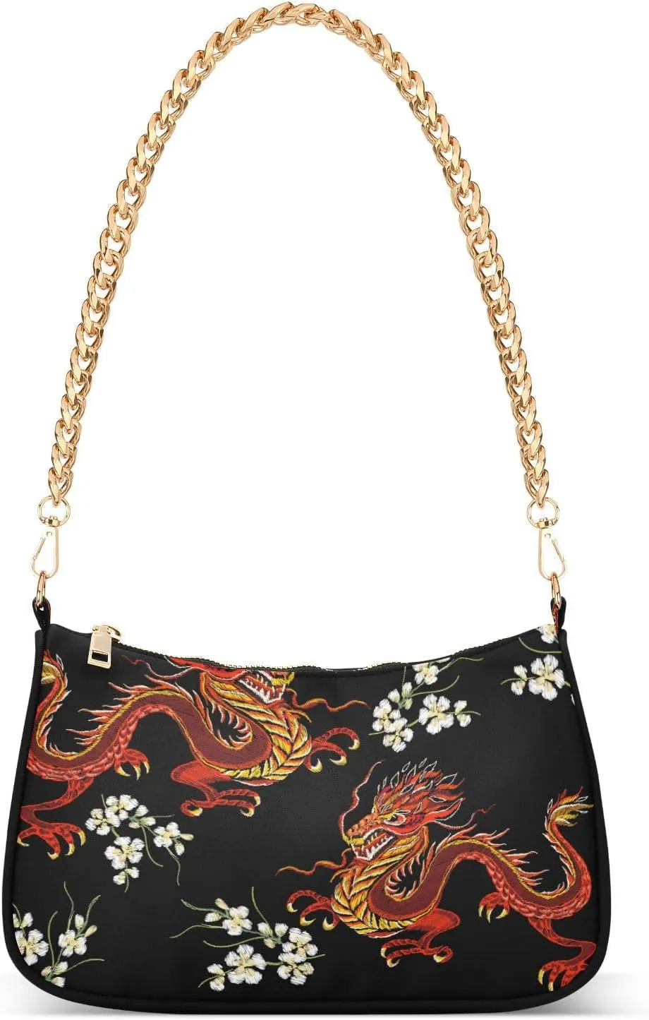 Shoulder Bags for Women Fire Water Dragon Hobo Tote Handbag Small Clutch Purse with Zipper Closure