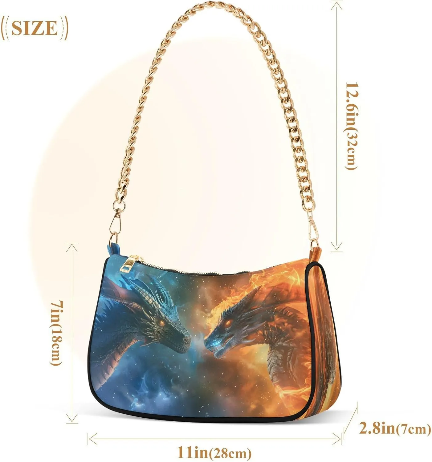 Shoulder Bags for Women Fire Water Dragon Hobo Tote Handbag Small Clutch Purse with Zipper Closure