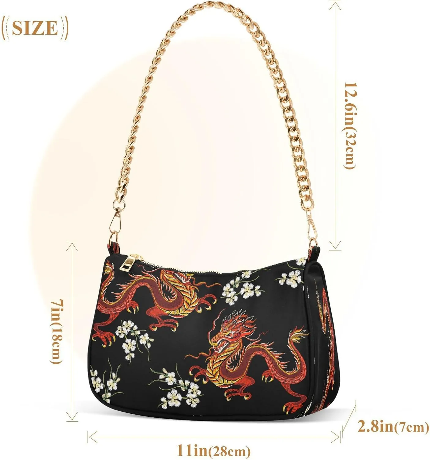 Shoulder Bags for Women Fire Water Dragon Hobo Tote Handbag Small Clutch Purse with Zipper Closure