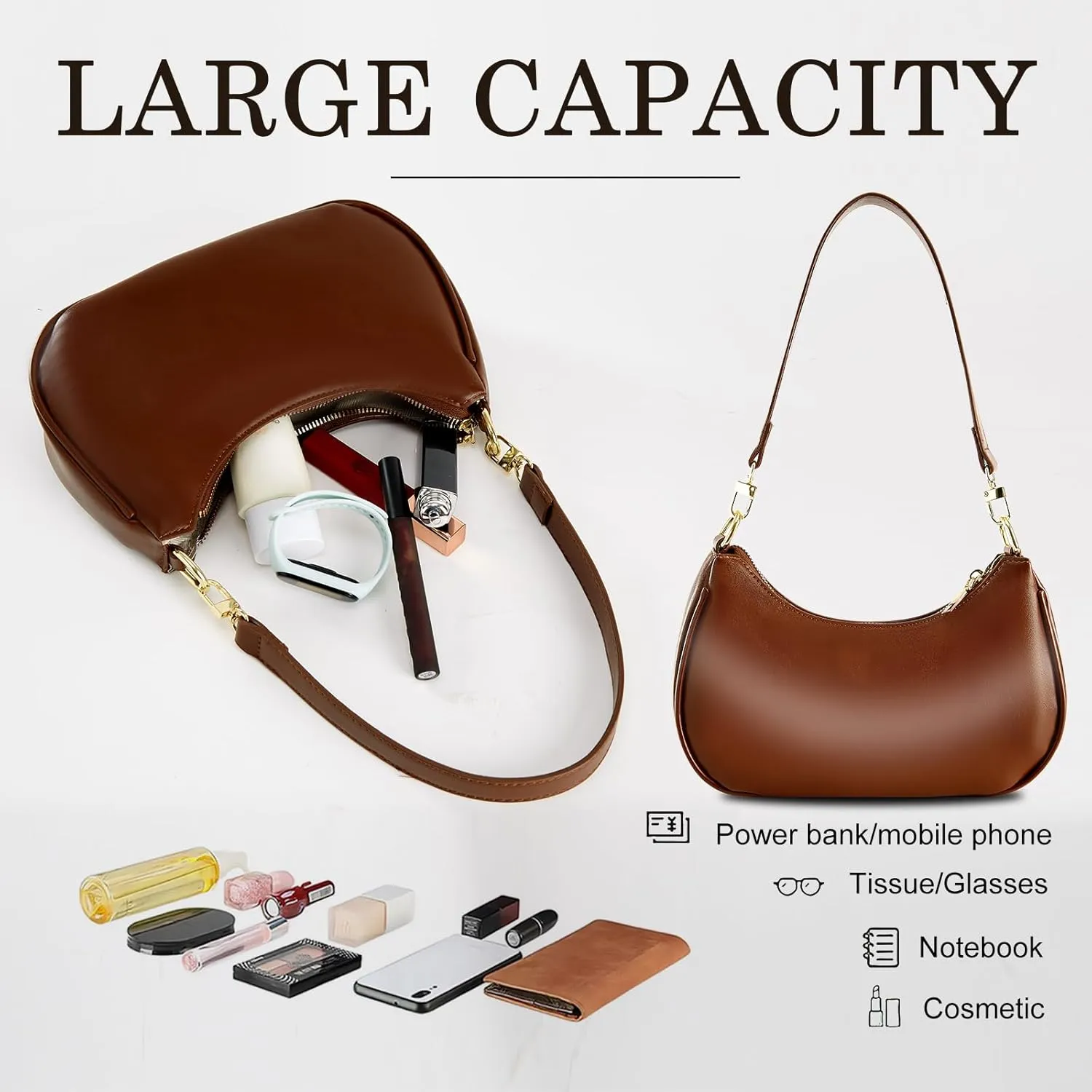 Shoulder Bags for Women Leather Cute Hobo Tote Handbag Under the Arm Purses Mini Clutch Purse with Zipper Closure