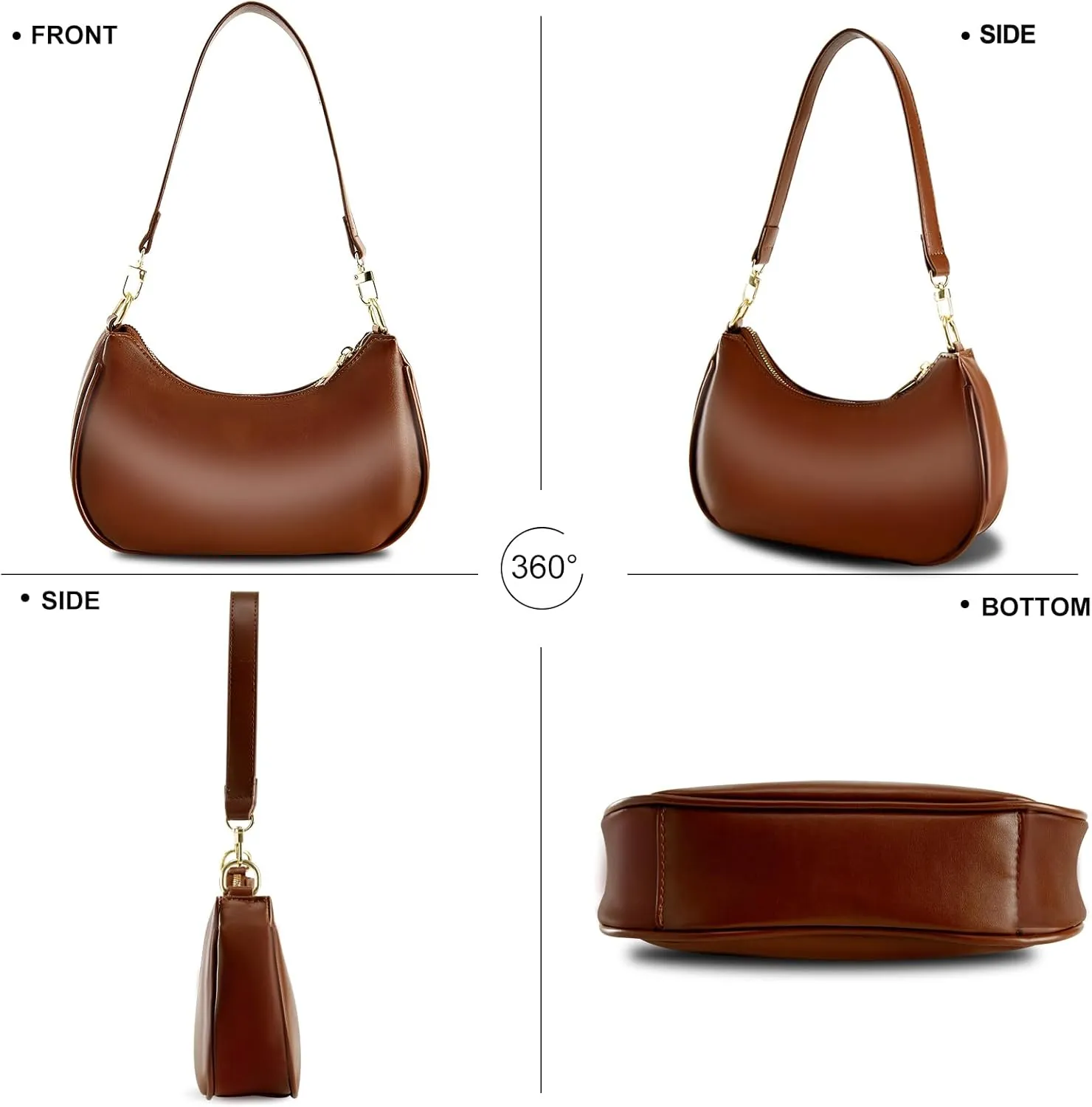 Shoulder Bags for Women Leather Cute Hobo Tote Handbag Under the Arm Purses Mini Clutch Purse with Zipper Closure