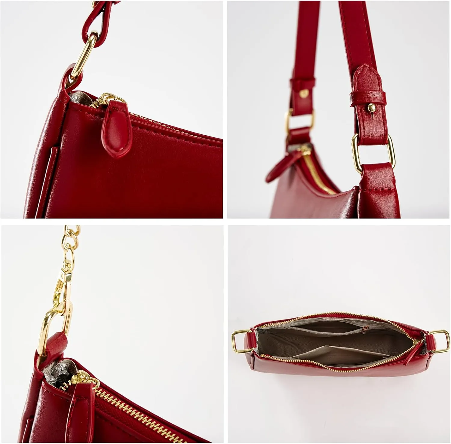 Shoulder Bags for Women Leather Hobo Sling Tote Handbag Retro Clutch Purse with 2 Removable Straps and Zipper Closure