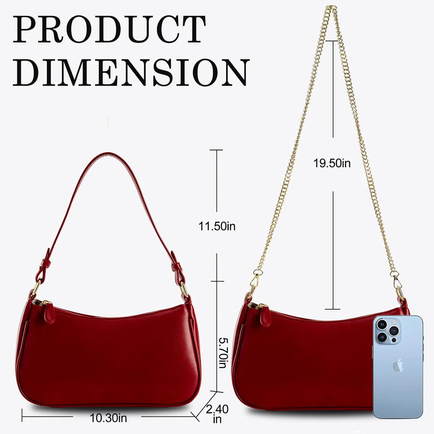 Shoulder Bags for Women Leather Hobo Sling Tote Handbag Retro Clutch Purse with 2 Removable Straps and Zipper Closure