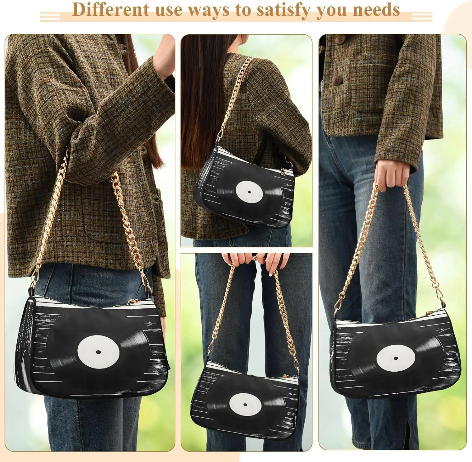 Shoulder Bags for Women Music Notes Piano Hobo Tote Handbag Small Clutch Purse with Zipper Closure
