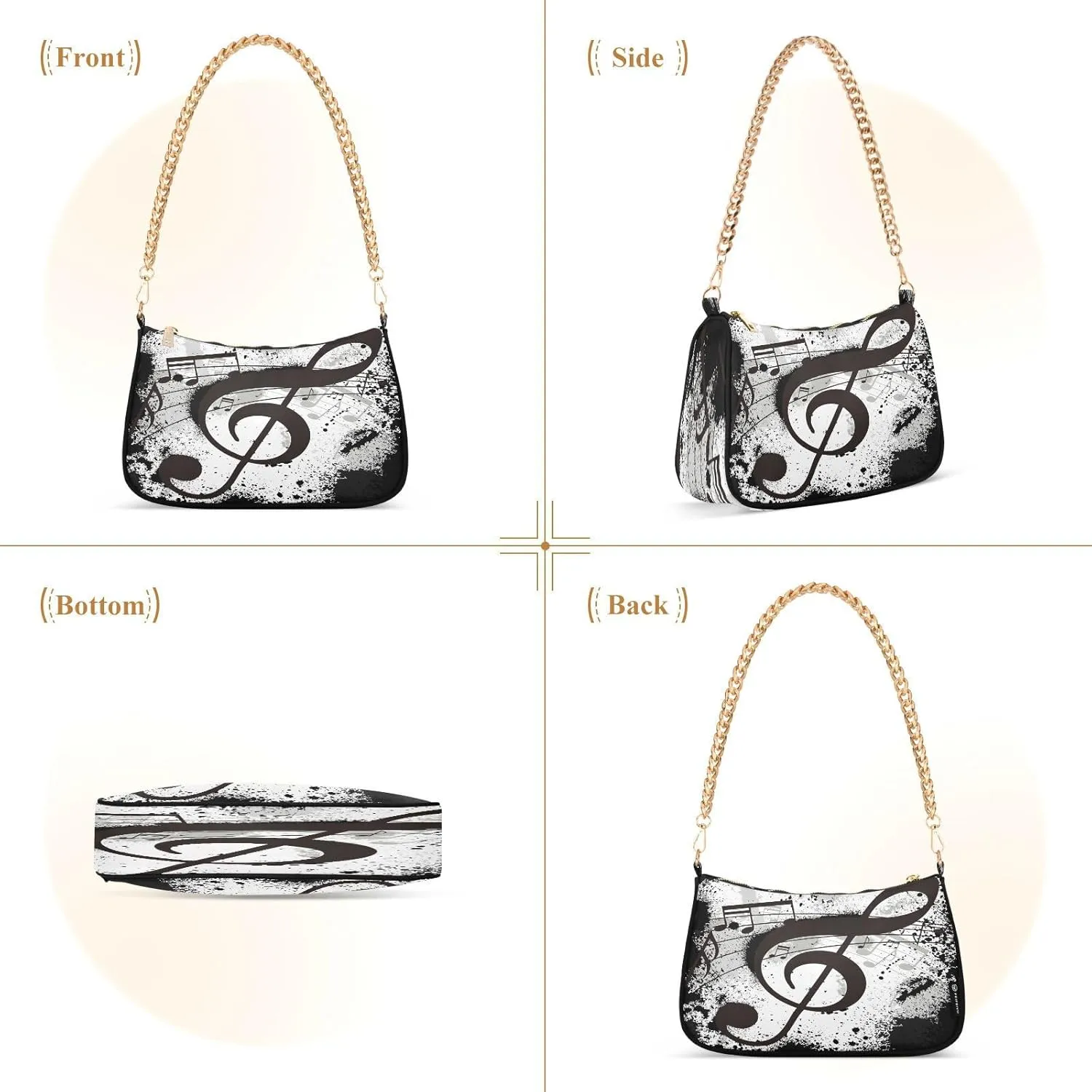 Shoulder Bags for Women Music Notes Piano Hobo Tote Handbag Small Clutch Purse with Zipper Closure