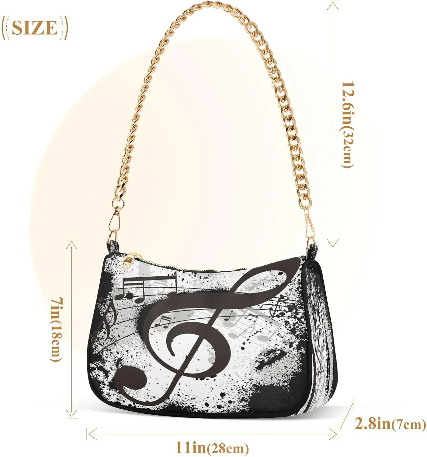 Shoulder Bags for Women Music Notes Piano Hobo Tote Handbag Small Clutch Purse with Zipper Closure