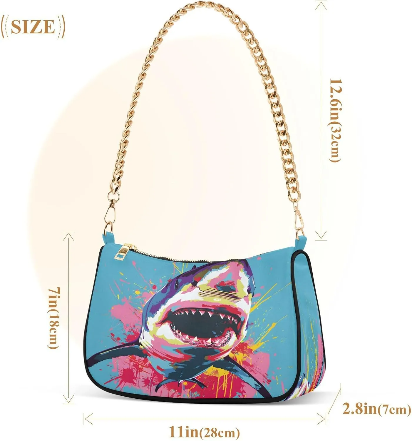 Shoulder Bags for Women Shark Hobo Tote Handbag Small Clutch Purse with Zipper Closure