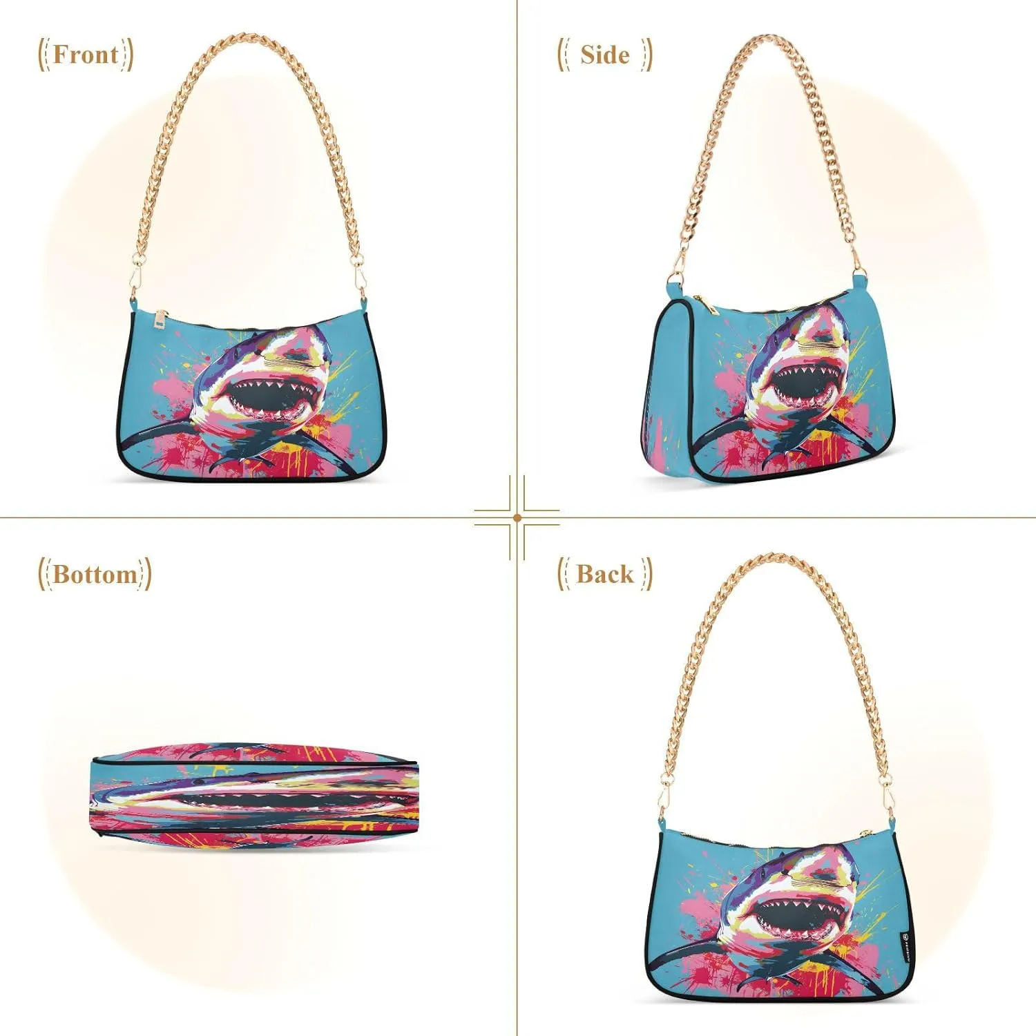 Shoulder Bags for Women Shark Hobo Tote Handbag Small Clutch Purse with Zipper Closure