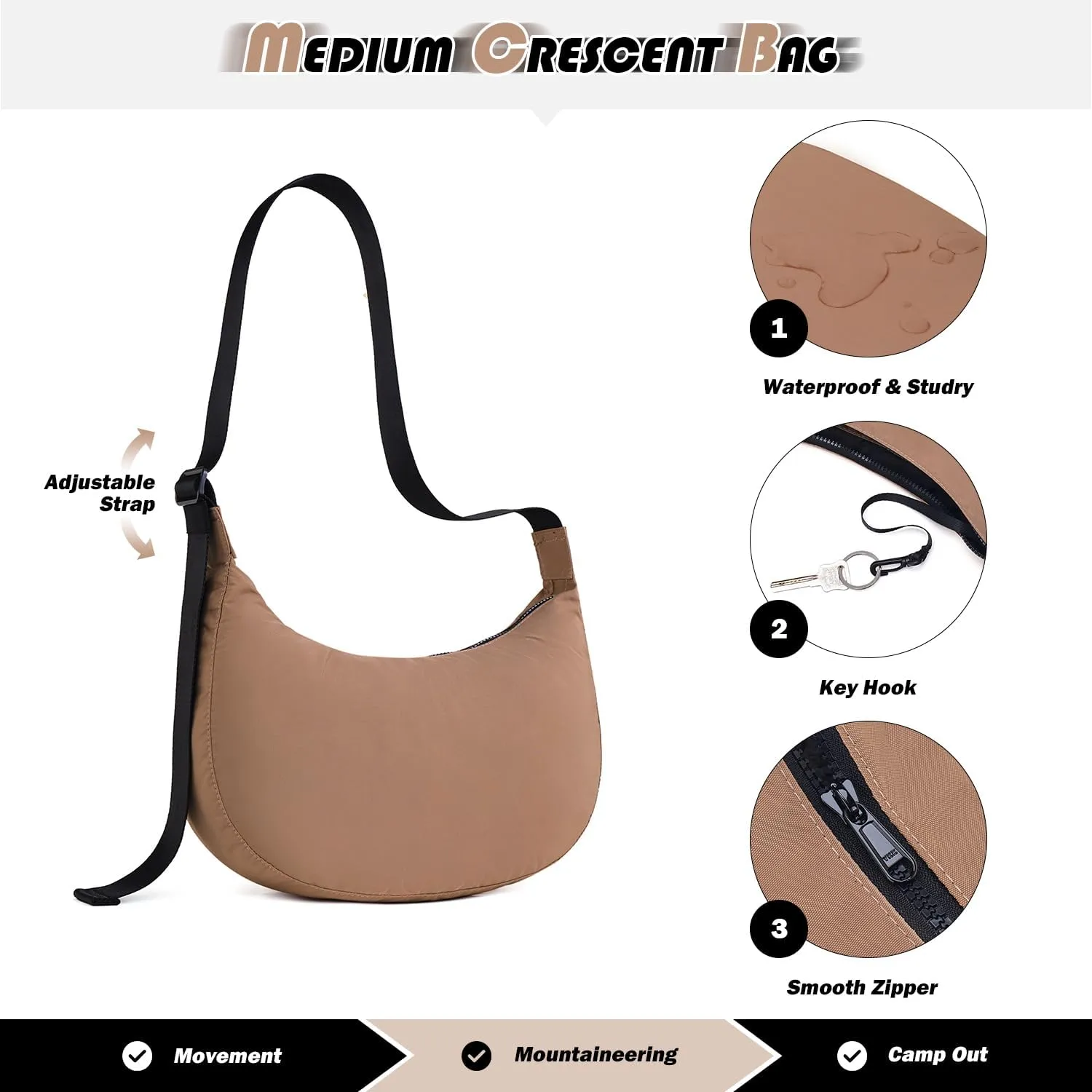 Shoulder Bags for Women,Nylon Crescent Bag Casual Shoulder Crossbody Hobo Handbag with Adjustable Strap