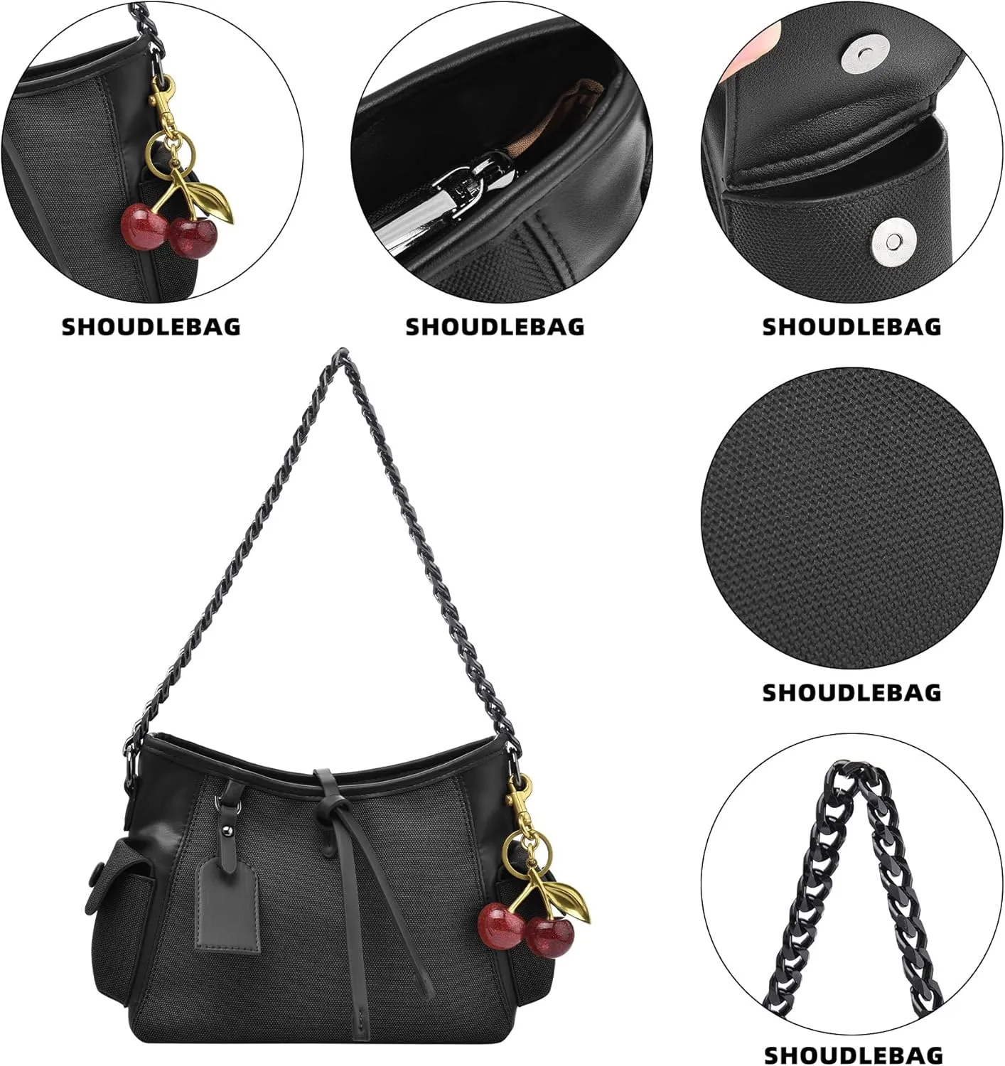 Shoulder Bags Purses for Women, Hobo Tote Crossbody Bag Wallet Women with 2 Removable Strap 1 Cherry Keychain