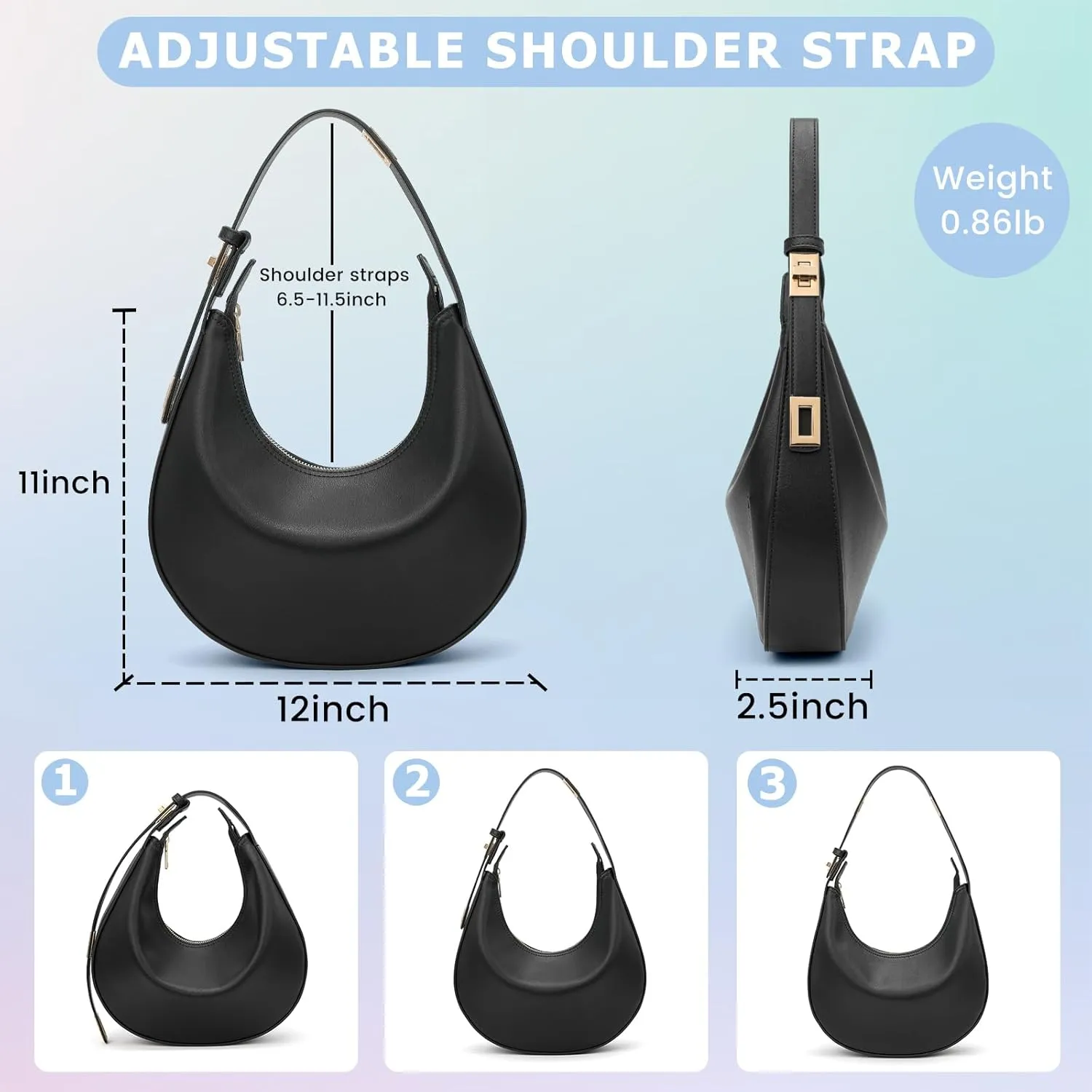 Shoulder Handbags 3 Ways Adjust Strap Shoulder Bag for Women Waterproof Leather Zip Closure Clutche Purses Hobo Bags