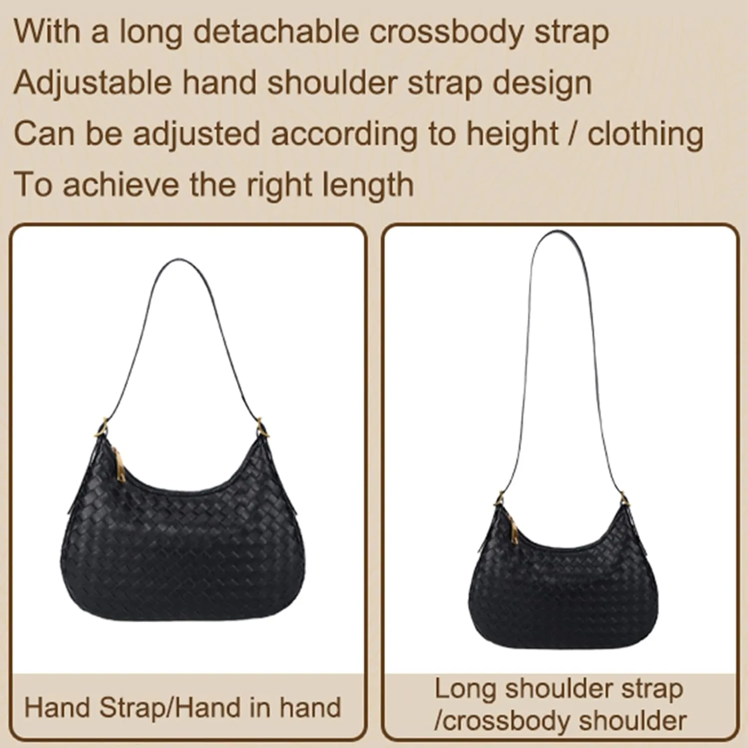 Shoulder Handbags for Women Crossbody Woven Leather Tote Shoulder Bag Purse Hobo Lightweight With Zipper Adjustable Strap