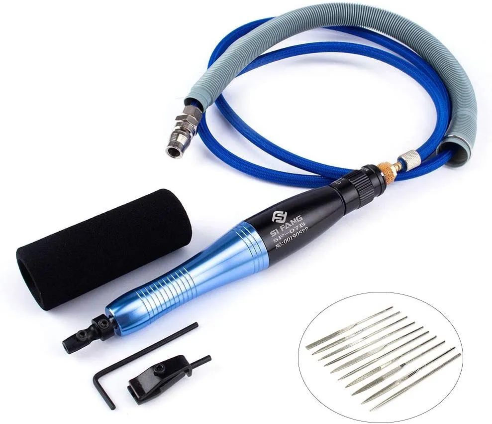 SI FANG Turbine Reciprocating Pneumatic Ultrasound Grinder Micro Pneumatic Air Pencil Die Grinder Kit for Mould Metal Lapping Filing Grinding Buffing Polishing Sanding Tools