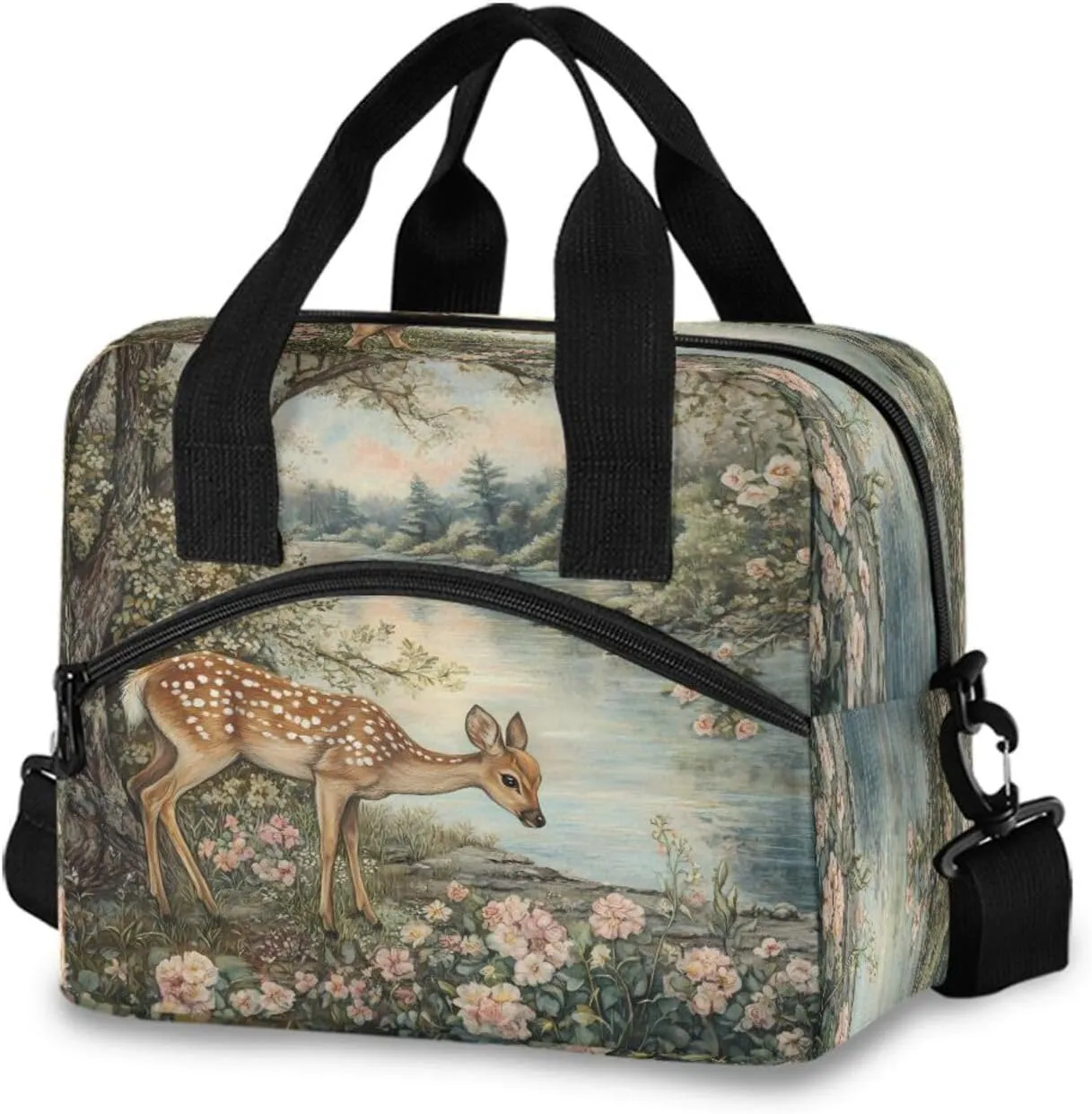 Sika Deer Lunch Box for Men Women Adults Insulated Lunch Bag Cooler Bag with Adjustable Shoulder Strap for Work Picnic Travel